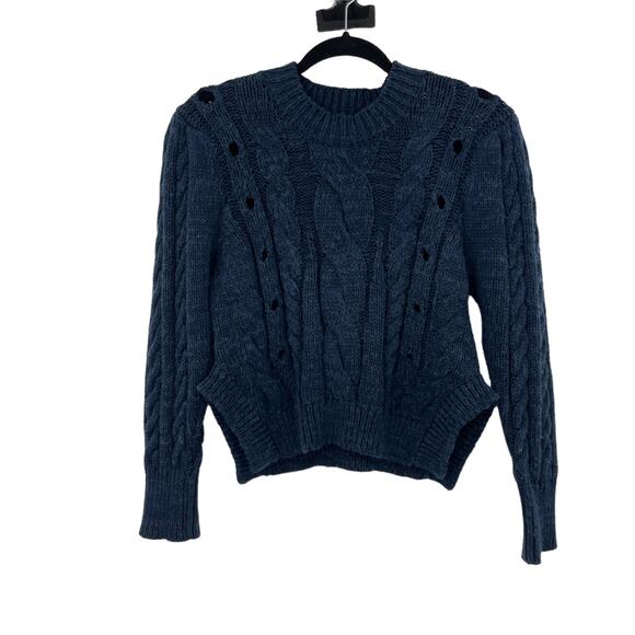 Jen’s Pirate Booty Sweater Womens Size Small Pullover Navy Cable Knit Side Slit - Picture 1 of 3